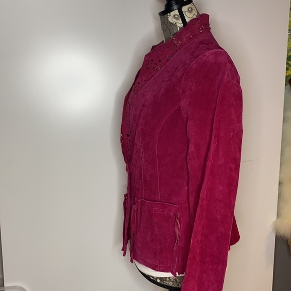 Carlos Falchi Sz M Raspberry Pink Suede Jacket Coat - Picture 8 of 14